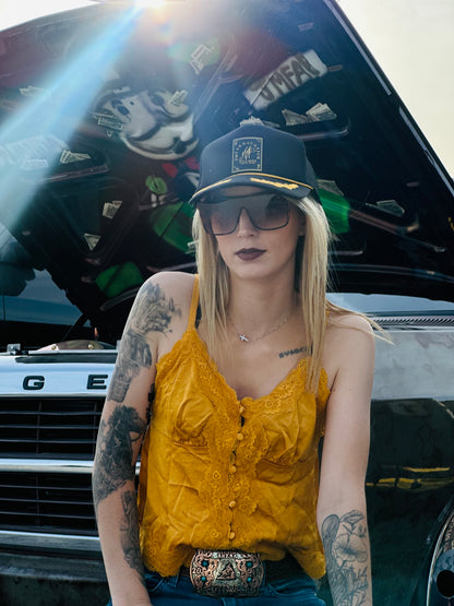 Black & Gold Floral hat